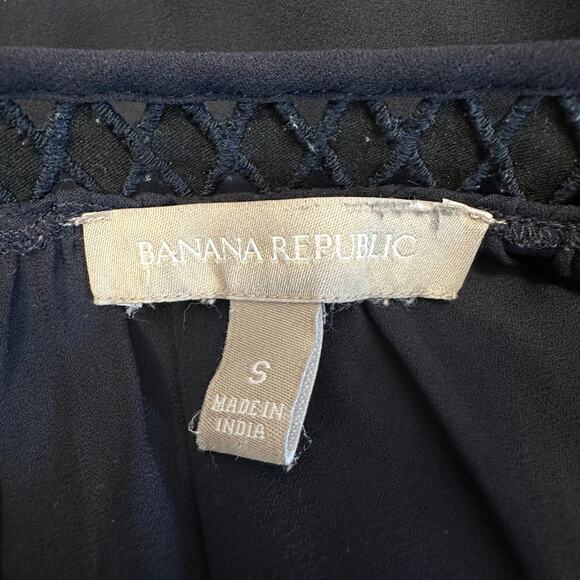 Banana Republic Cut-Out V-neck Tunic Top Women Small Navy Long Sleeve Perforated - Picture 5 of 7